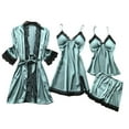 thumbnail image 1 of Womens Pajamas Sets 4Pcs Silk Satin Sleepwear Lace Trim Nightdress with Robe, Plus Size Boudoir Outfits Loungewear (L, Mint Green), 1 of 7