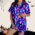 thumbnail image 1 of Womens Pajamas Sets Clearance Ghost Pjs Sets Pocket Button Front Short Sleeve Shorts Sleepwear Womens Pjs Sets Clearance Blue XXL, 1 of 5