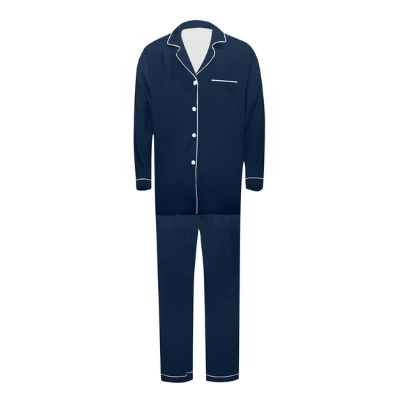 Womens Pajamas Sets Long Sleeve Solid Long Sleeve Home Wear Pajamas Two-Piece Set Navy S
