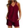 thumbnail image 1 of Womens Pajamas Sets Sleeveless V Neck Tops and Shorts with Pocket Home Sleepwear 2 Piece Lounge Sets S-2XL, 1 of 7