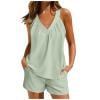 Womens Pajamas Sets Sleeveless V Neck Tops and Shorts with Pocket Home Sleepwear 2 Piece Lounge Sets S-2XL