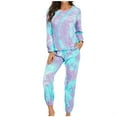 thumbnail image 1 of Womens Pajamas Sets Tie-dye Casual 2 Piece Crewneck Top and Tapered Leg Pants Outfits Lounge Sleep Homewear (Medium, Purple 01), 1 of 1