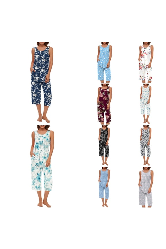 Womens Pajamas Soft Sleeveless Tank Top and Capri Pants with Pocket S Sets Sky Blue Lounge Sets for Women XL