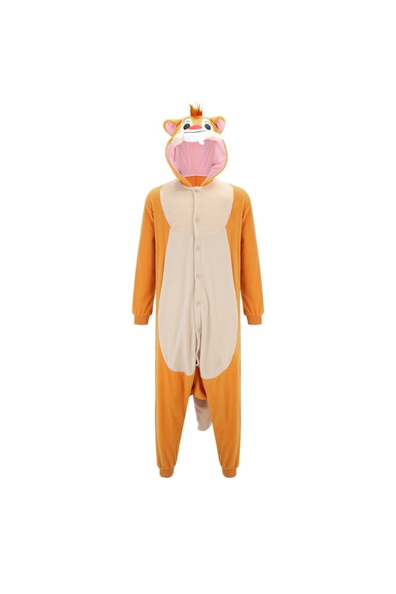 Womens Pajamas Squirrel Hooded Jumpsuit Rompers Plus Size Sleepwear,Brown,XL