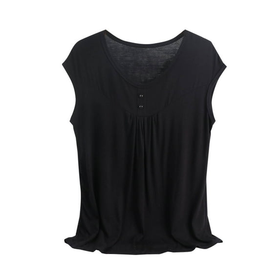 biudgviw Womens Pajamas Top Plus Size V Neck Sleep Shirt Cap Sleeve Pleated Button Pj Tee Loose Soft Pain Sleepwear Outfits