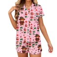 thumbnail image 1 of Womens Pajamas Trendy Cow Print Short Sleeve Button Down Shirt And Shorts Womens Sleepwear,Pink,S, 1 of 5