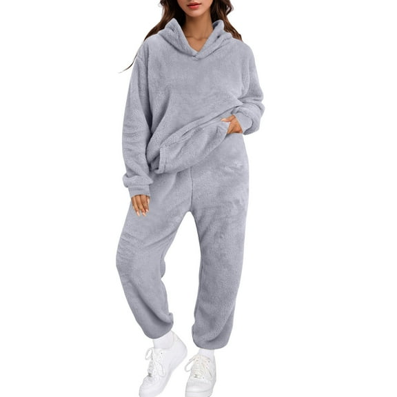 Womens Pajamas Warm Fleece Pajamas Set Pullover Pants Loose Loungewear Hoodie Sleepwear Winter Clothes Fall Fashion XS-XXL