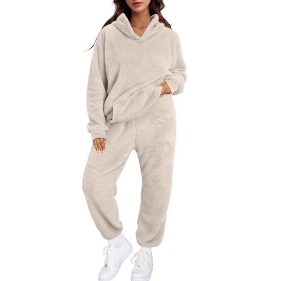 Womens Pajamas Warm Fleece Pajamas Set Pullover Pants Loose Loungewear Hoodie Sleepwear Winter Clothes Fall Fashion XS-XXL