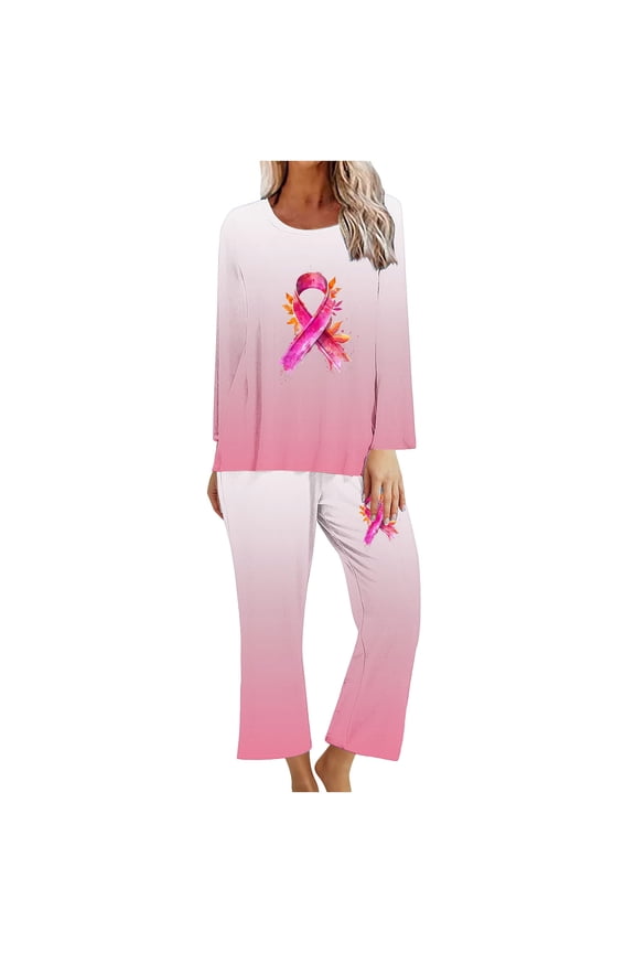 Womens Pajamas Women Pjs Set Pajamas for Women Ladies' Gradient Printed Casual Top Pants Pajama Set