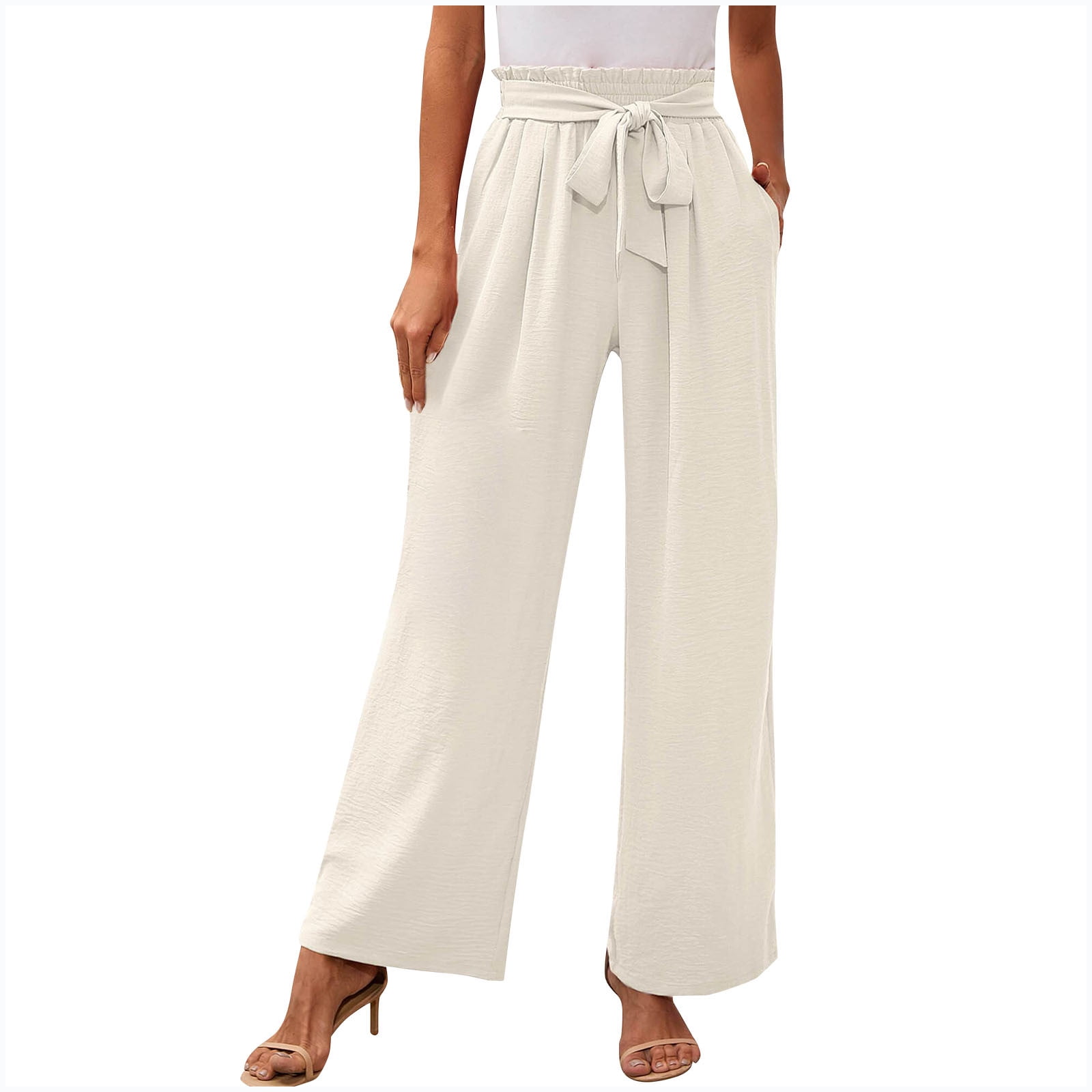 Womens Palazzo Long Pants High Waist Wide Leg Stretchy Loose Fit Casual  Trousers with Pocket 