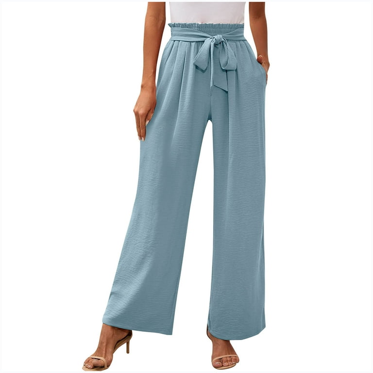 Womens Palazzo Long Pants High Waist Wide Leg Stretchy Loose Fit Casual  Trousers with Pocket