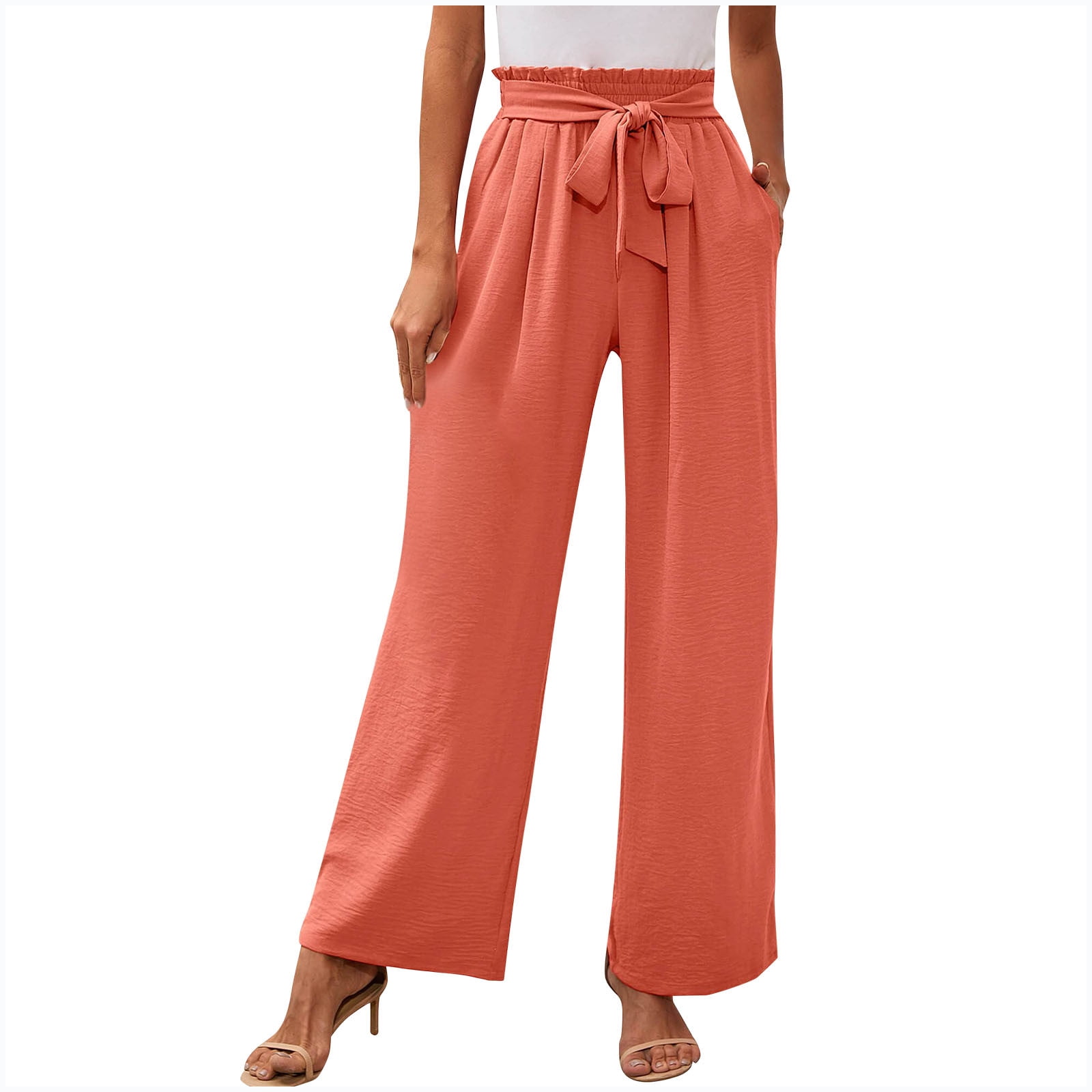 IEPOFG Women's High Waist Casual Palazzo Pants Color Block Tummy Control  Wide Leg Trousers with Pockets Patchwork Baggy Jeans
