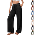 thumbnail image 1 of Womens Palazzo Pants Casual Drawstring Flowy Pants Wide Leg Summer Beach Linen Trousers with Pockets Black M, 1 of 5
