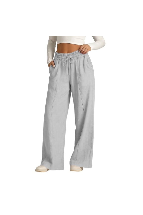 Womens Palazzo Pants Casual Drawstring Low Rise Oversized Wide Leg Pants Lightweight Straight Leg Gauze Trousers with Pockets