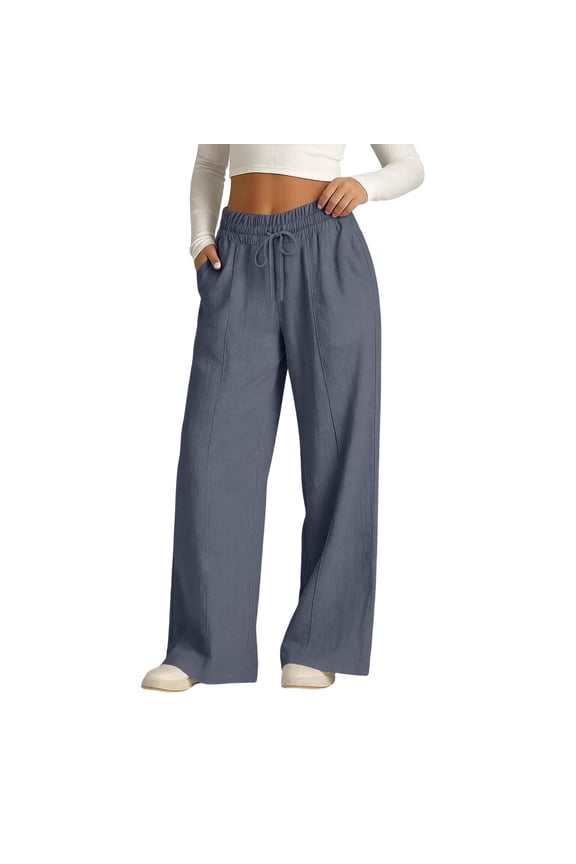 Womens Palazzo Pants Casual Drawstring Low Rise Oversized Wide Leg Pants Lightweight Straight Leg Gauze Trousers with Pockets
