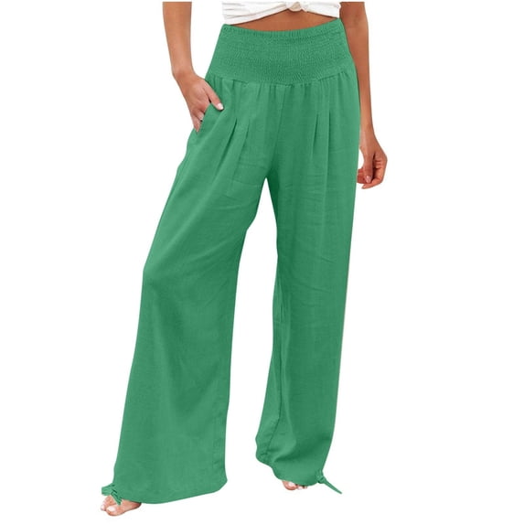 Womens Palazzo Pants, Comdrip Wide Leg Palazzo Pants for Women Casual Loose Beach Lounge Pants with Pockets Stretchy Trousers Womens Flowy Pants Green L