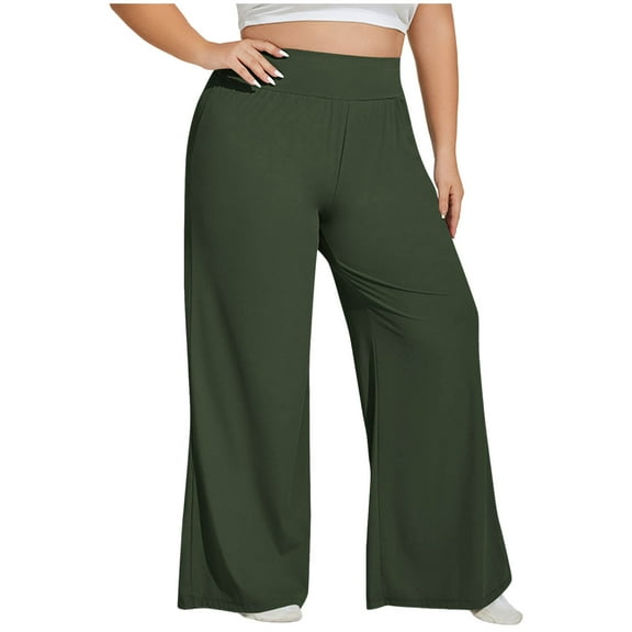 Womens Palazzo Pants High Waisted Lounge Pants Casua Plus Size Wide Leg Yoga Pants Olive Green 2XL