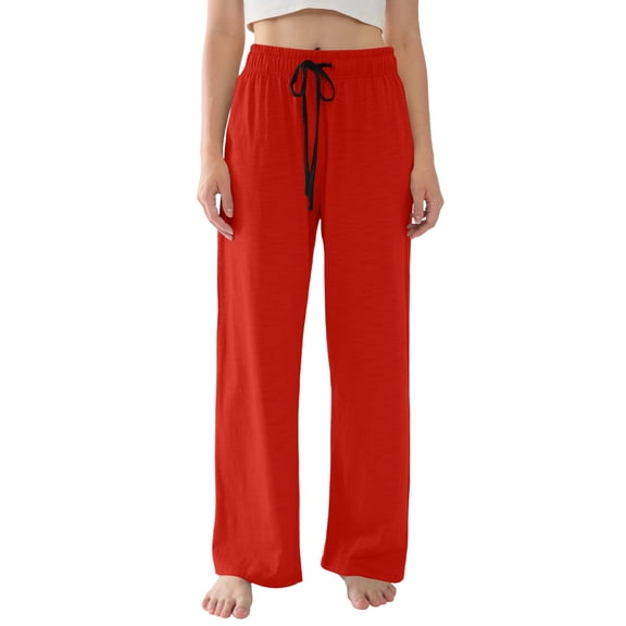 Womens Palazzo Pants Summer Fashion 2026 High Waisted Wide Leg Drawstring Flowy Beach PJS Pants with Pockets