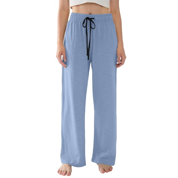 Womens Palazzo Pants Summer Fashion 2026 High Waisted Wide Leg Drawstring Flowy Beach PJS Pants with Pockets