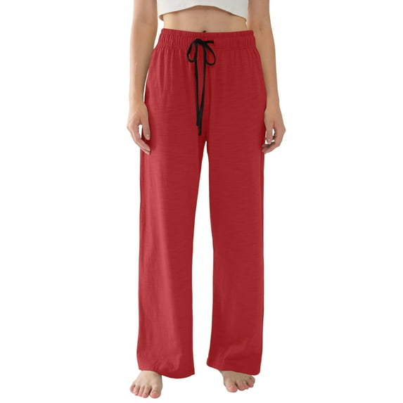 Womens Palazzo Pants Summer Fashion 2026 High Waisted Wide Leg Drawstring Flowy Beach PJS Pants with Pockets