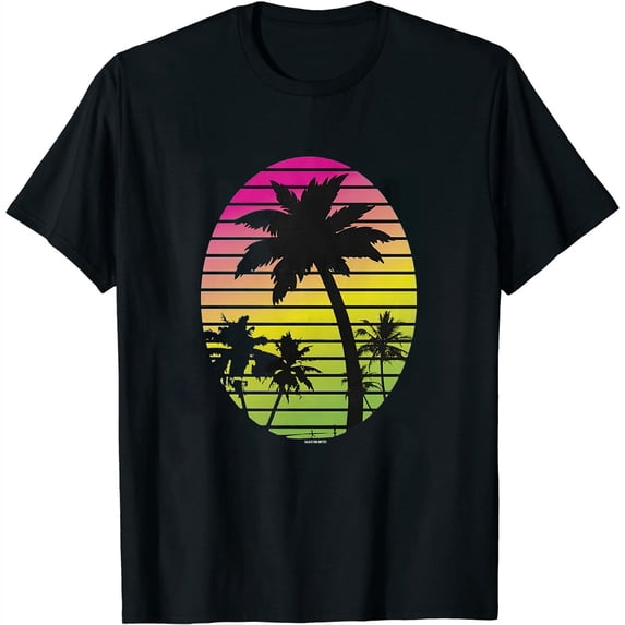 Womens Palm Tree Scene - Vacation Tropical Men'S T Shirt Black 2X-Large
