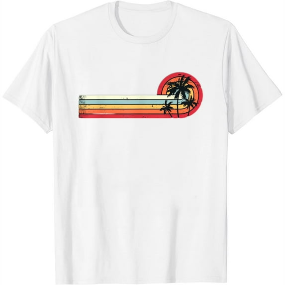Womens Palm Tree Shirt Tropical Beach Vintage Retro Style 70S 80S T-Shirt White Medium