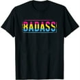 thumbnail image 1 of Womens Pan Pride Badass Distressed Pansexual Pride T-Shirt Black X-Large, 1 of 5