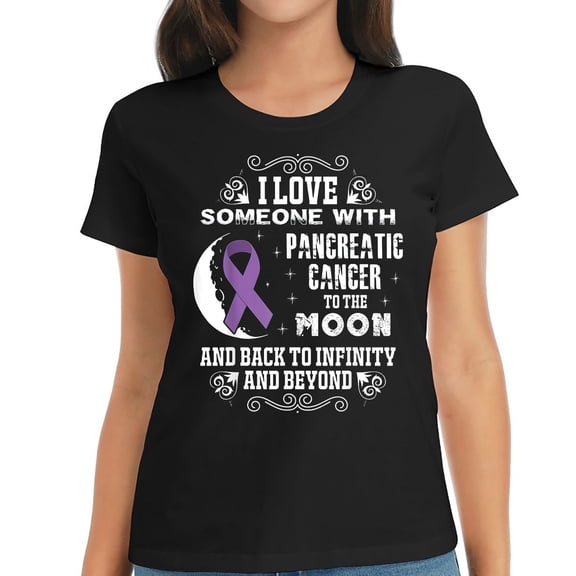 Womens Pancreatic Cancer Awareness Ribbon T Shirts Black 2X-Large