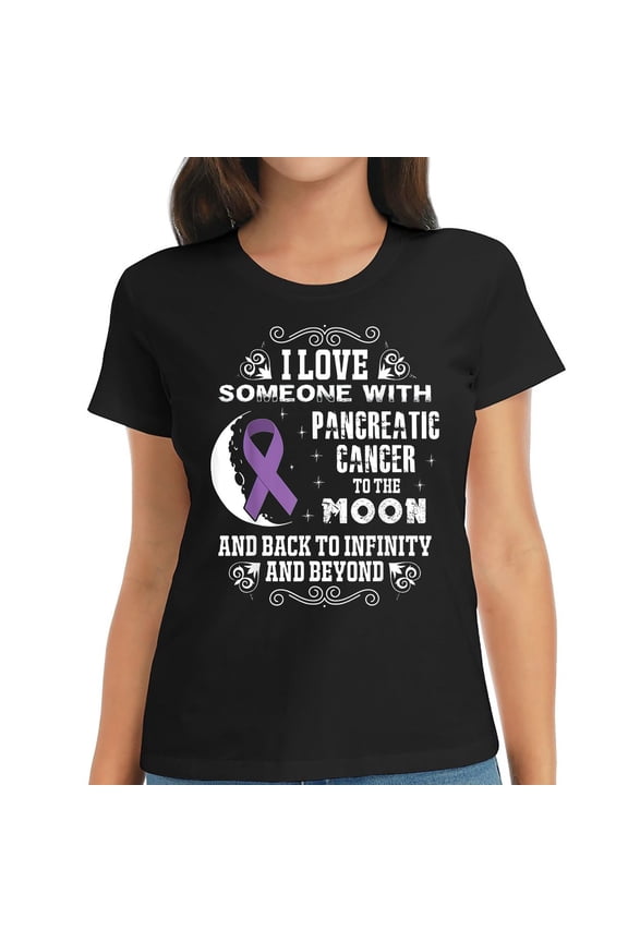 Womens Pancreatic Cancer Awareness Ribbon T Shirts Black 2X-Large