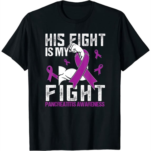 Womens Pancreatitis His fight is my fight T-Shirt Black 2X-Large