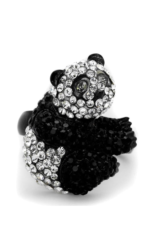 Womens Panda Ring Anillo Para Mujer 316L Stainless Steel Ring with Top Grade Crystal in Black Diamond Narni