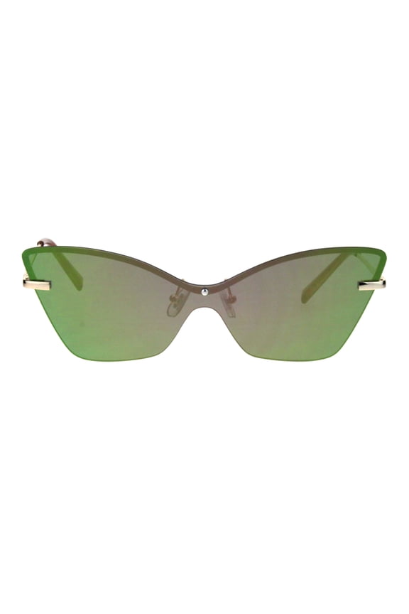 Womens Panel Shield Lens Futuristic Gothic Cat Eye Sunglasses Peach Mirror