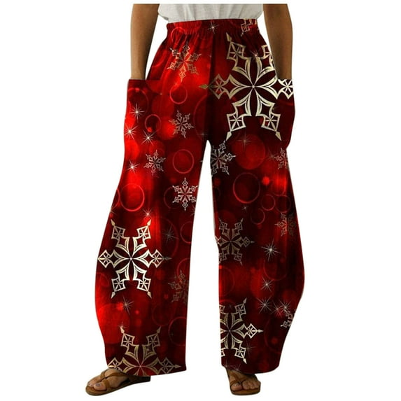 Womens Pant Christmas Graphic Wide Leg Loose Pants Leisure Comfortable Trousers