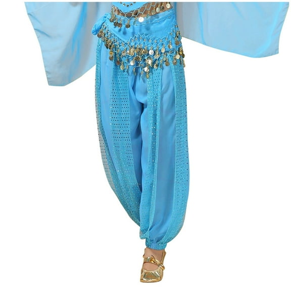 Womens Pant Sequin Belly Dance Pants Chiffon High Waist Trousers With Waist Chain