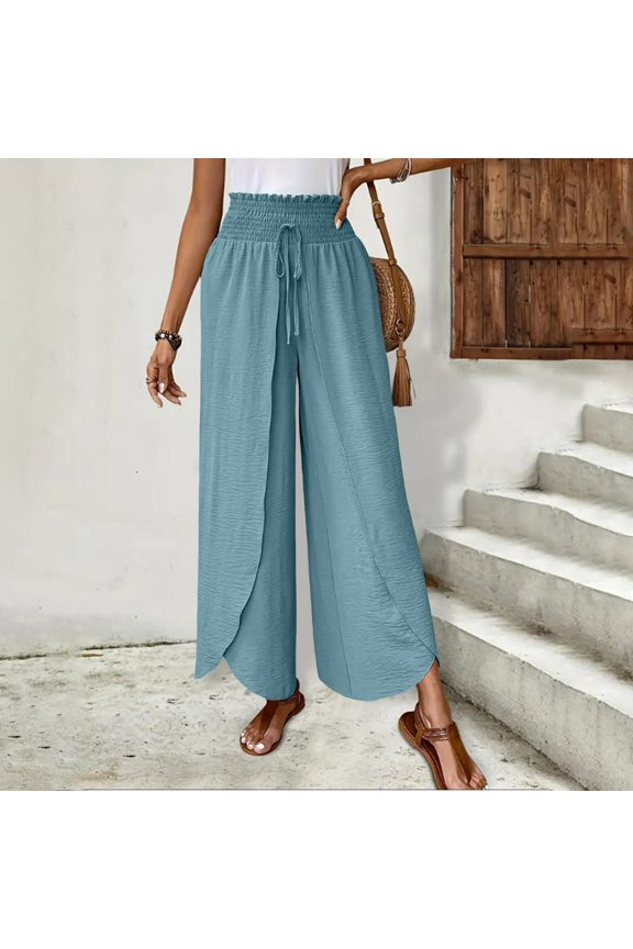 Womens Pant Solid Color Fashionable Casual Ice Wrinkled Button Split Pants