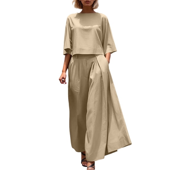 Womens Pant Suit Women's Trousers Suit Casual Wear Loose Fit Wide Leg Pants With Short Sleeve Womens Bibs Overalls Insulated Tuxedo Ca Mode Jumpsuit Champagne Romper Formal Tops for Women Even Beige S