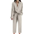 thumbnail image 1 of Womens Pant Suits Long Sleeve Shirts Long Pants with Pockets Casual Shirts Button Down Outfits Comfy Loungewear Turndown Neck 2 Pieces Loose Fit Sets, Gray (Medium), 1 of 6