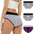 thumbnail image 1 of Womens Panties 3 Pack Womens Menstrual Period Panties Teens Cotton Leak-Proof High Waisted Underwear Briefs Underpants Purple 4XL, 1 of 9