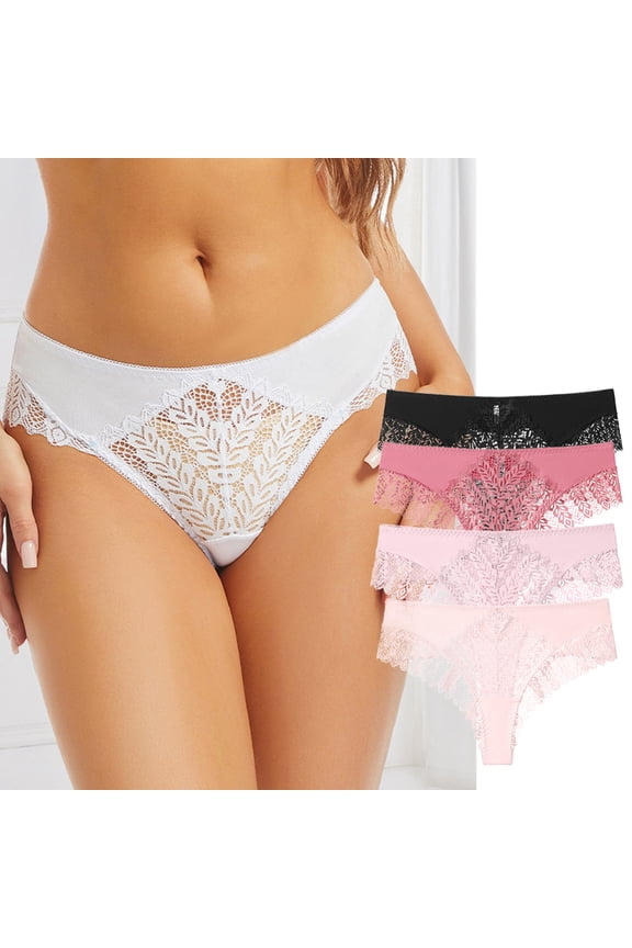 Womens Panties BWASD Low Rise Lace Trim Hollow Out Cheeky Panties Stretch Comfy Soft Breathable Cotton Liner Bikini Underwear for Everyday Briefs Daily Wear Pink,XL