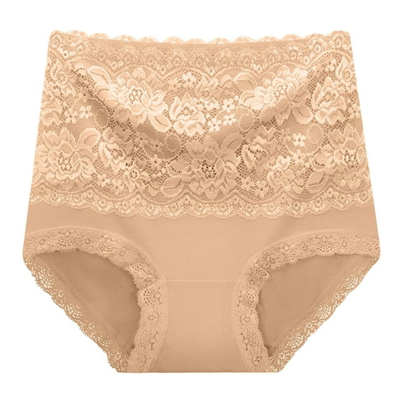 Womens Panties - Lace Flower Patchwork Women's High Waist and Underwear Pure Double Layer Puncture Skin and Briefs, Panties for Women,Color: Beige Size: XXL