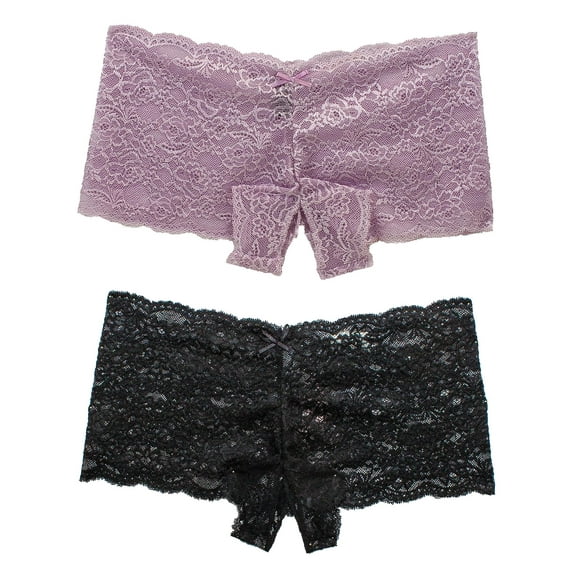 Womens Panties Small to Plus Size Open Peek-a-Boo Lace Boyshort Lingerie