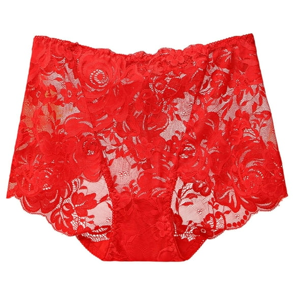 Womens Panties Solid Lace Full Coverage Comfortable Panties Elegant French Cut Lace Underwear Women's Briefs Red XXXXL
