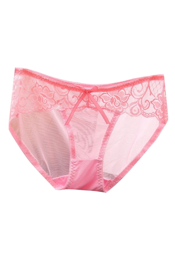 Womens Panties - Women's Transparent Low Waisted Seamless Lace Pure Triangle Pants Thin Mesh Underwear, Panties for Women,Color: Watermelon Red Size: M