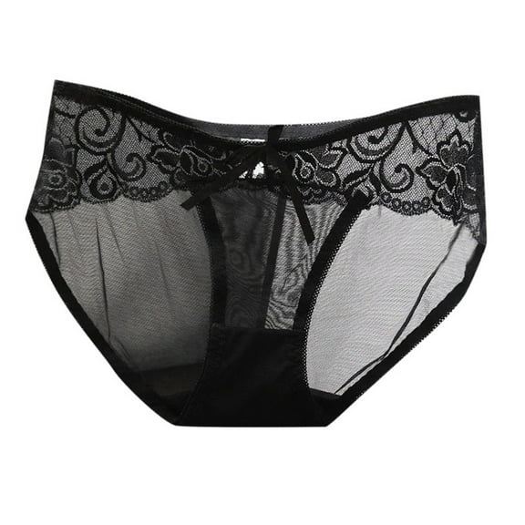 Womens Panties - Women's Transparent Low Waisted Seamless Lace Pure Triangle Pants Thin Mesh Underwear, Panties for Women,Color: Black Size: L
