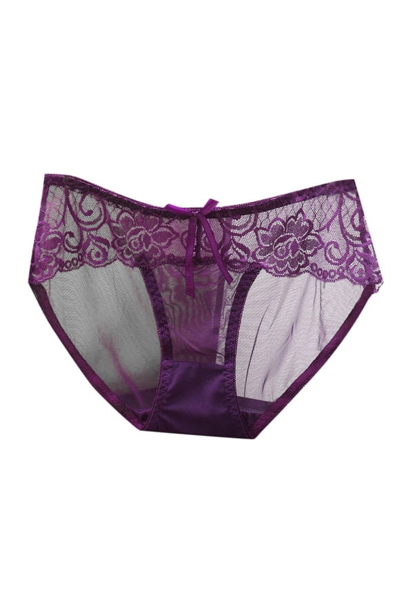 Womens Panties - Women's Transparent Low Waisted Seamless Lace Pure Triangle Pants Thin Mesh Underwear, Panties for Women,Color: Purple Size: L