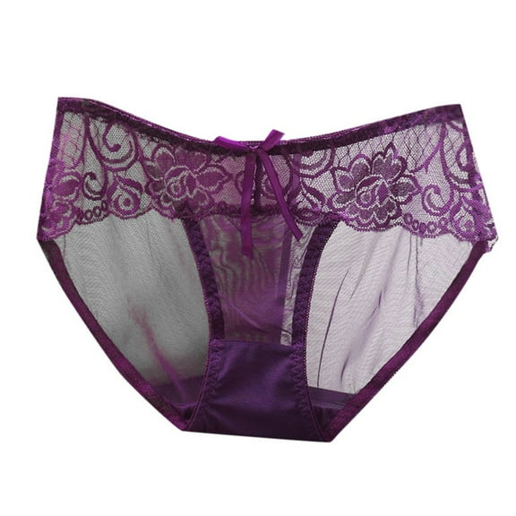 Womens Panties - Women's Transparent Low Waisted Seamless Lace Pure Triangle Pants Thin Mesh Underwear, Panties for Women,Color: Purple Size: L