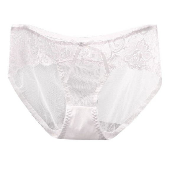 Womens Panties - Women's Transparent Low Waisted Seamless Lace Pure Triangle Pants Thin Mesh Underwear, Panties for Women,Color: White Size: L