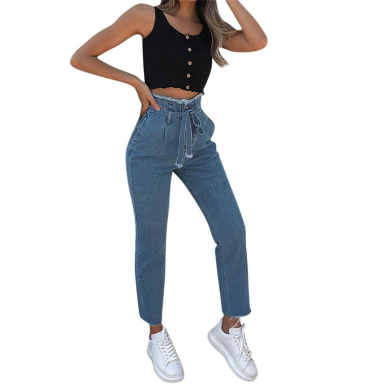 Womens Pants 14 Tall Women Designer Pants Frayed Stretch Denim Casual  High-Rise Fasion Jeans Women's Lace-Up Jeans Pants Cut Jean Shorts for  Women