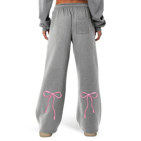 Womens Pants Autumn Casual Wide Leg Bow Tie Printed Relaxed Fit Sports Loose Comfortable Trousers for Women