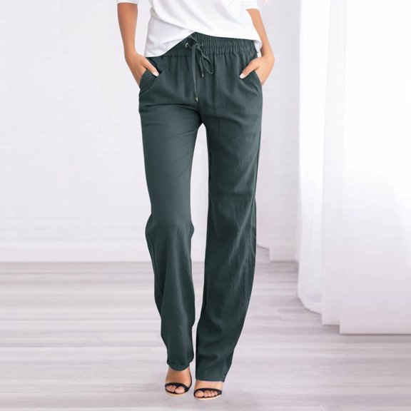 Womens Pants Autumn Winter Solid Color Elastic Waist Drawstring Casual Pant Daily-Wear